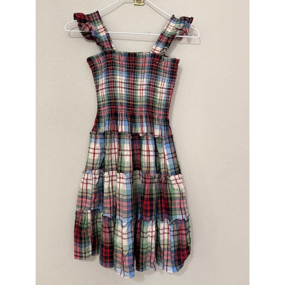 Hill House Ellie Nap Dress Kids 11/12Y Multi Plaid Smocked Ruffle Tiered Cotton